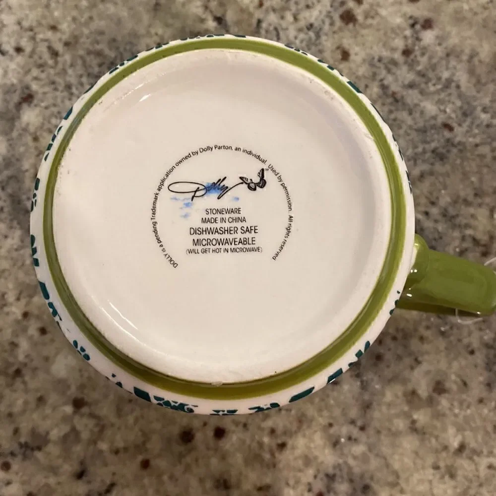 NWT Dolly Parton A Diamond In A Rhinestone World Green Floral Coffee Mug